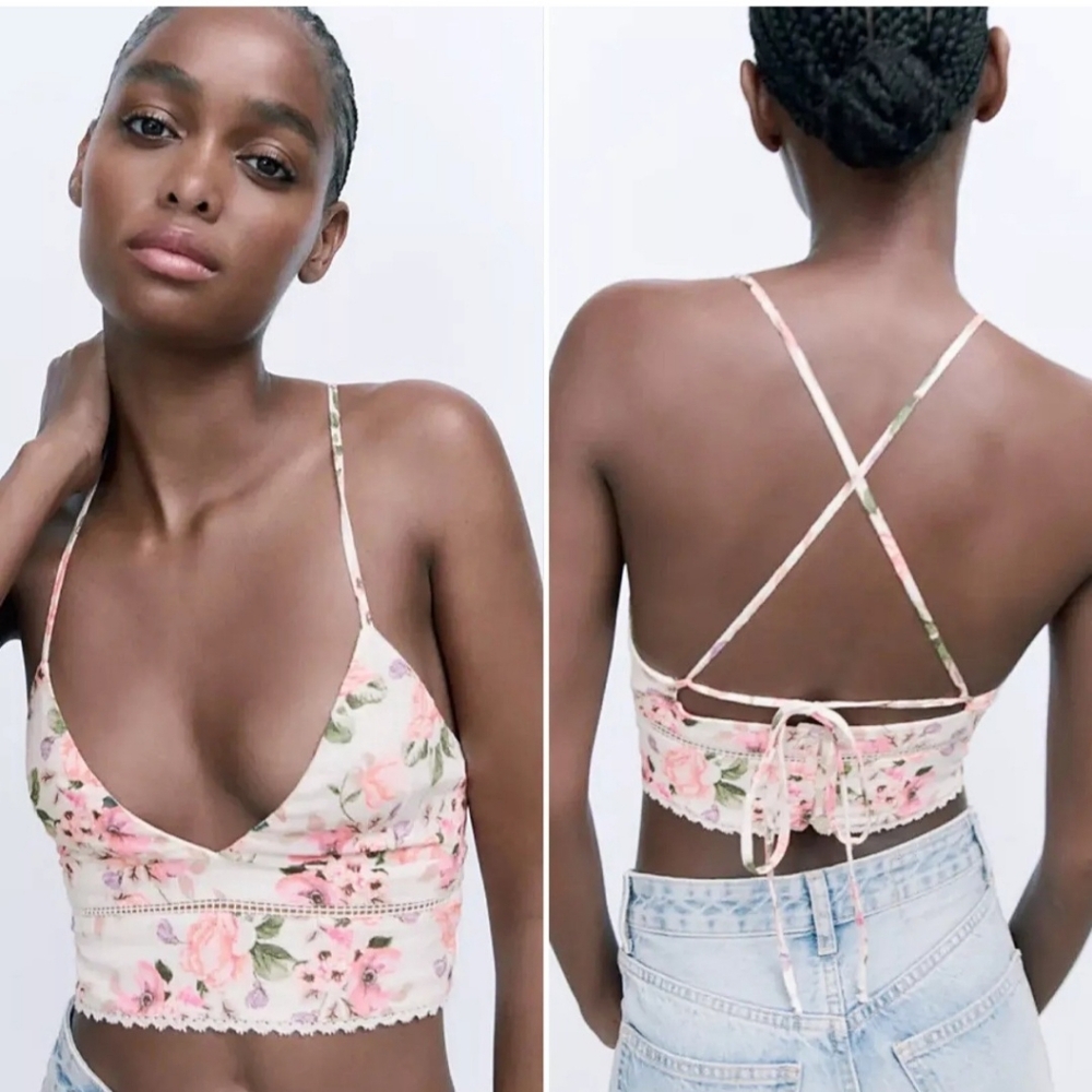 New ZARA Floral Print Top - Pink white flower size M